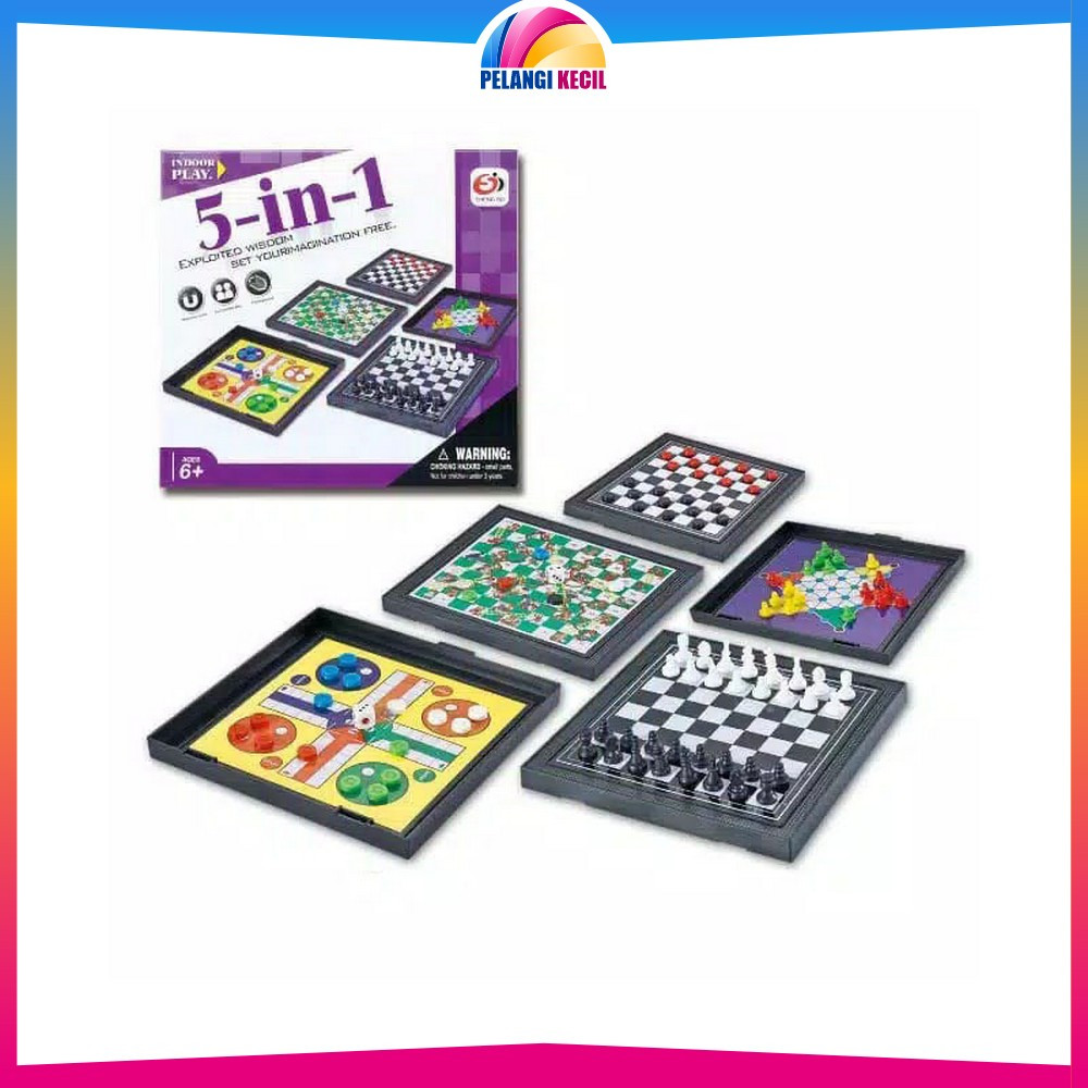 Mainan Anak Ular Tangga Set 5IN1 Magnetic Board Games / Permainan Papan Catur Magnet Game Ludo Set P