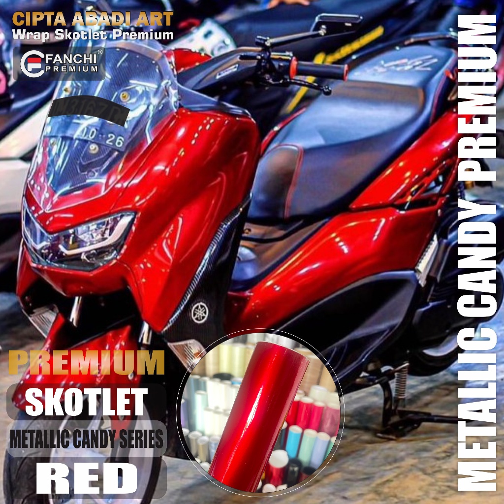 SKOTLET STIKER MOTOR METALIK CANDY GLOSSY SCOTLITE RED MATTE CHROME STICKER SKOTLET MERAH DOFF LEBAR