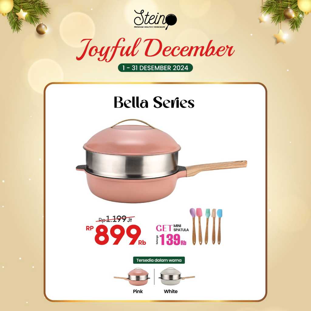 Steincookware STEIN Bella series Wok 28cm + Lid + Steamer | Panci Kukus Granite Coating Greblon Germ