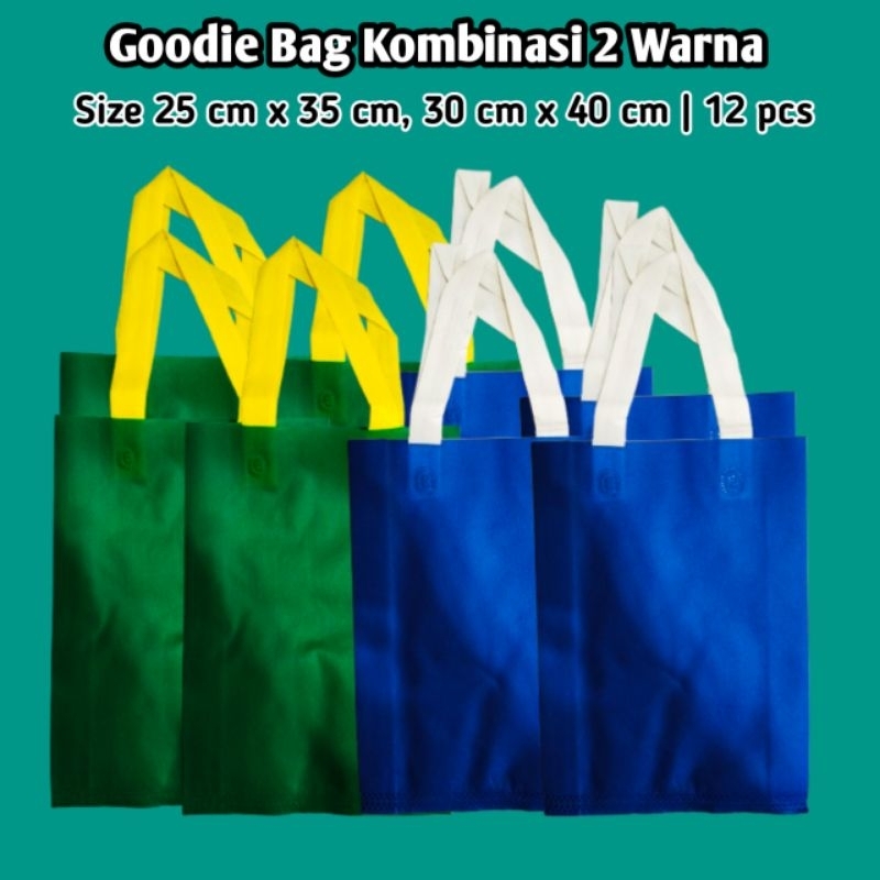 

(12pcs) Goodie Bag Kombinasi | Tas Kain 2 Warna | Tas Spunbond Ekonomis