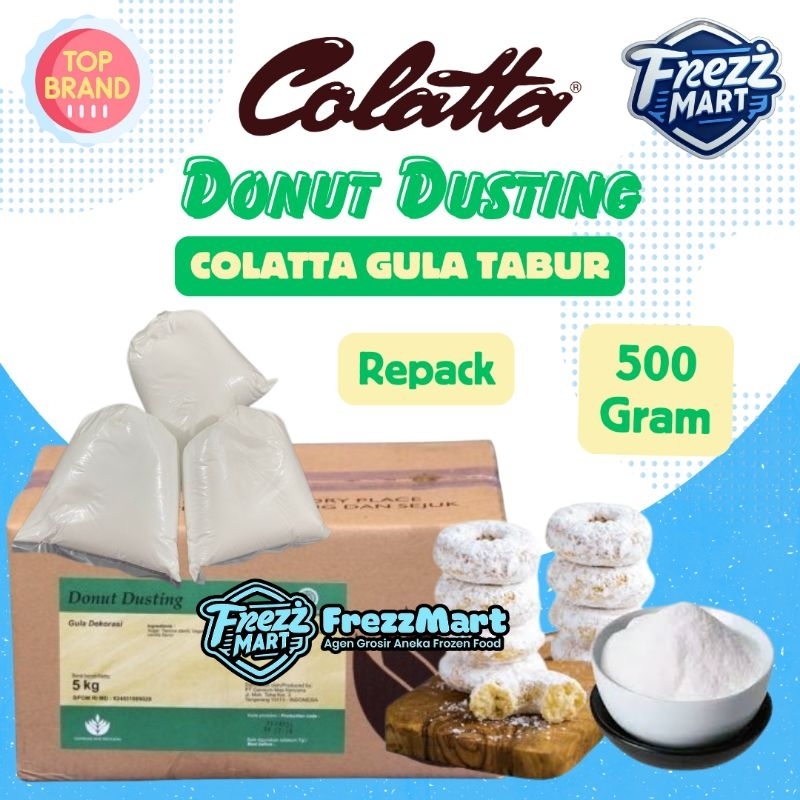 

500gr Repack Colatta Gula Tabur Toping Dekorasi Donat Dekorasi Donut Dusting Sugar Powder Topping Decoration Gula Salju Halus Bubuk Putih.