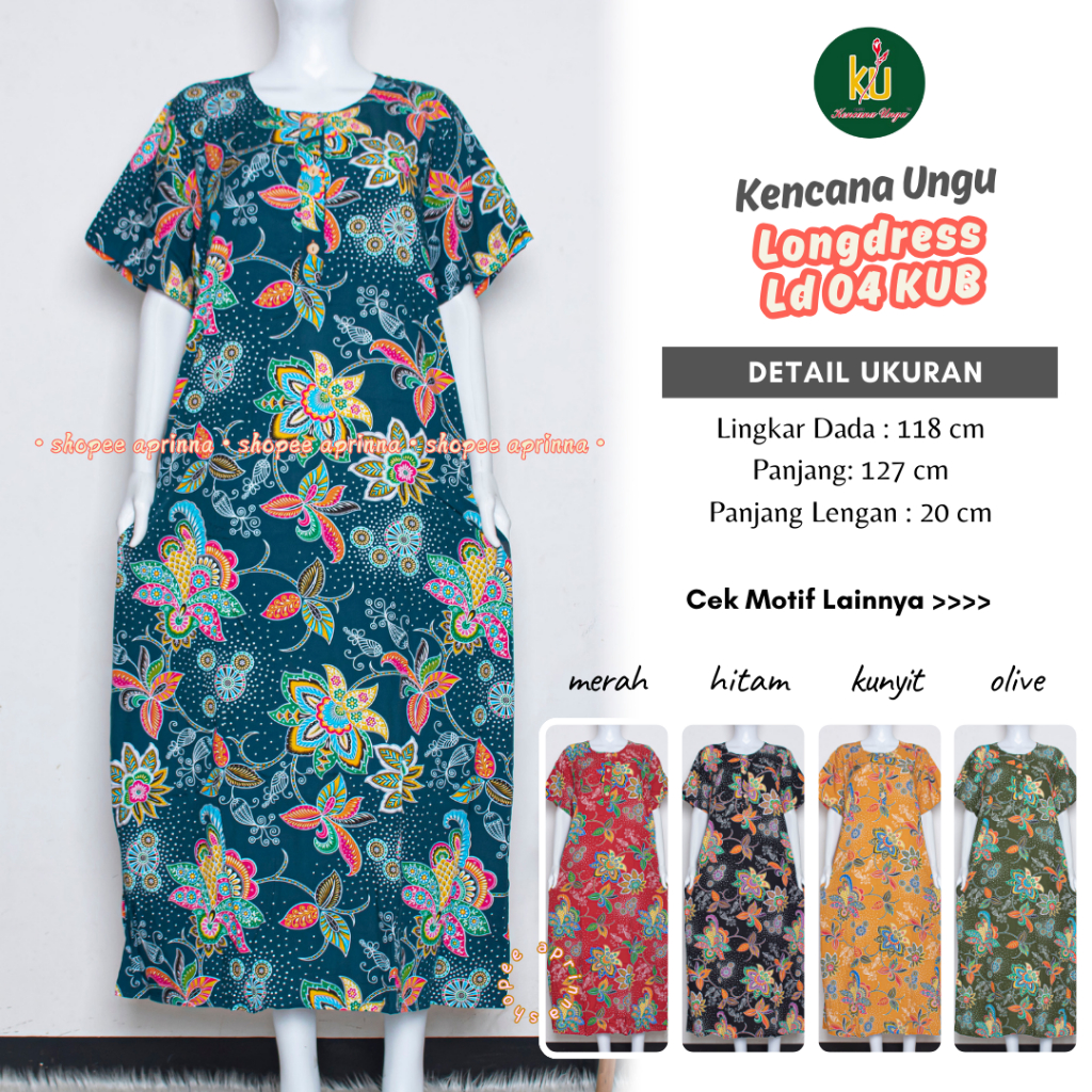 COD LD 04/08 Batik Kencana Ungu Daster Panjang Daster Lengan Pendek Batik Kencana Ungu Asli Original