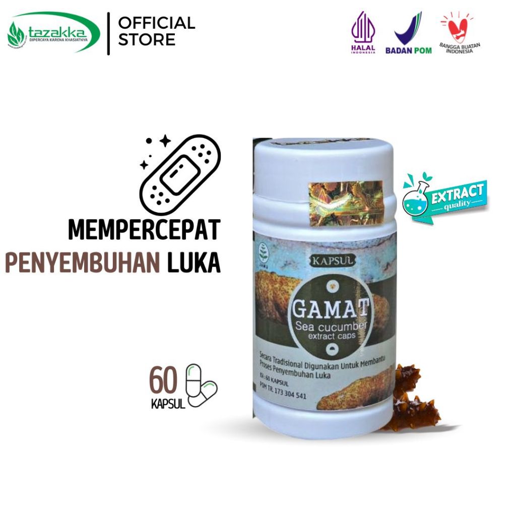 TAZAKKA Kapsul Gamat Emas Original Isi 60 Pil Obat Luka Herbal Asam Lambung Maag
