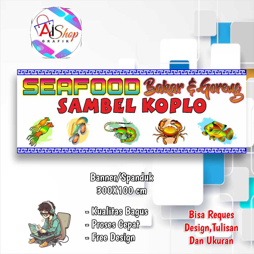 Spanduk Banner Pecel lele Seafood custom model e