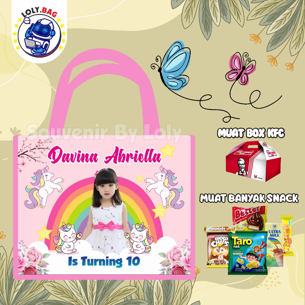 

Tas Ultah / Tas Ulang Tahun Murah/Goodie bag murah/souvenir ultah/Tas tema Unicorn