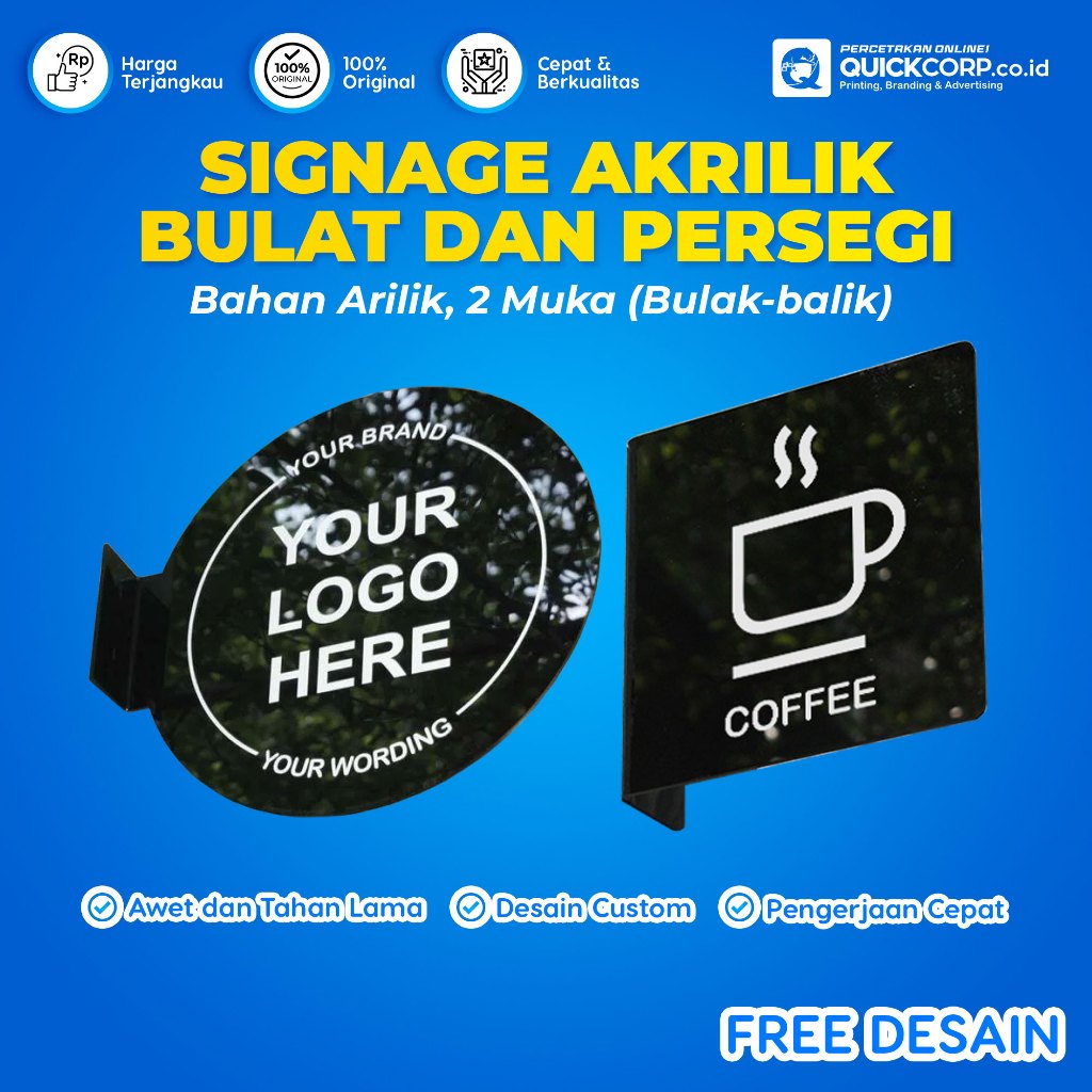 Signage Akrilik Custom - Plang Nama Minimalis Murah - Plang Akrilik Untuk Caffe, Kantor, Restoran