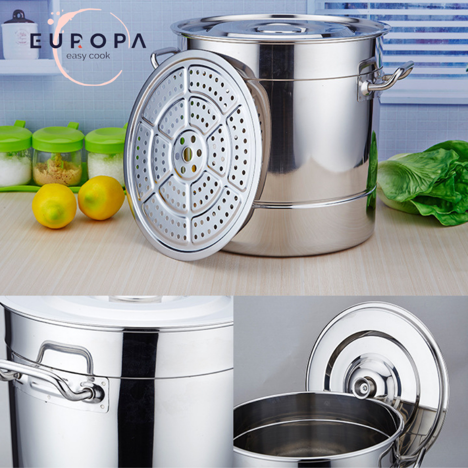 Panci Dandang Stainless Steel Tebal Panci Bakso Stockpot Panci Kukus Panci Besar Europa