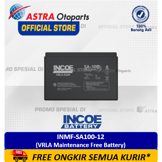 Baterai / Aki Deep Cycle AGM INMF-SA100-12 (100 Ah - 12 Volt) Merk INCOE - untuk Solar Panel, CCTV, 