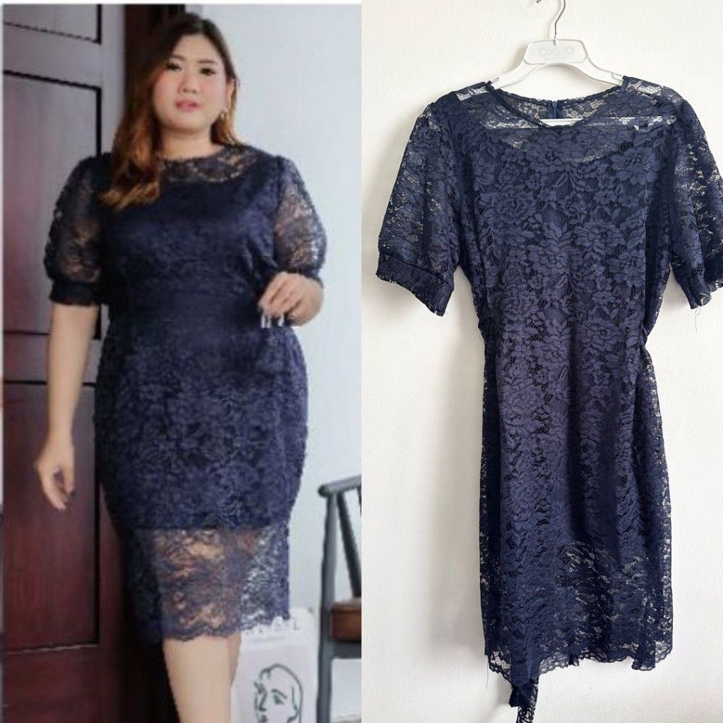 BLUE BIG SIZE BROKAT BIRU DRESS