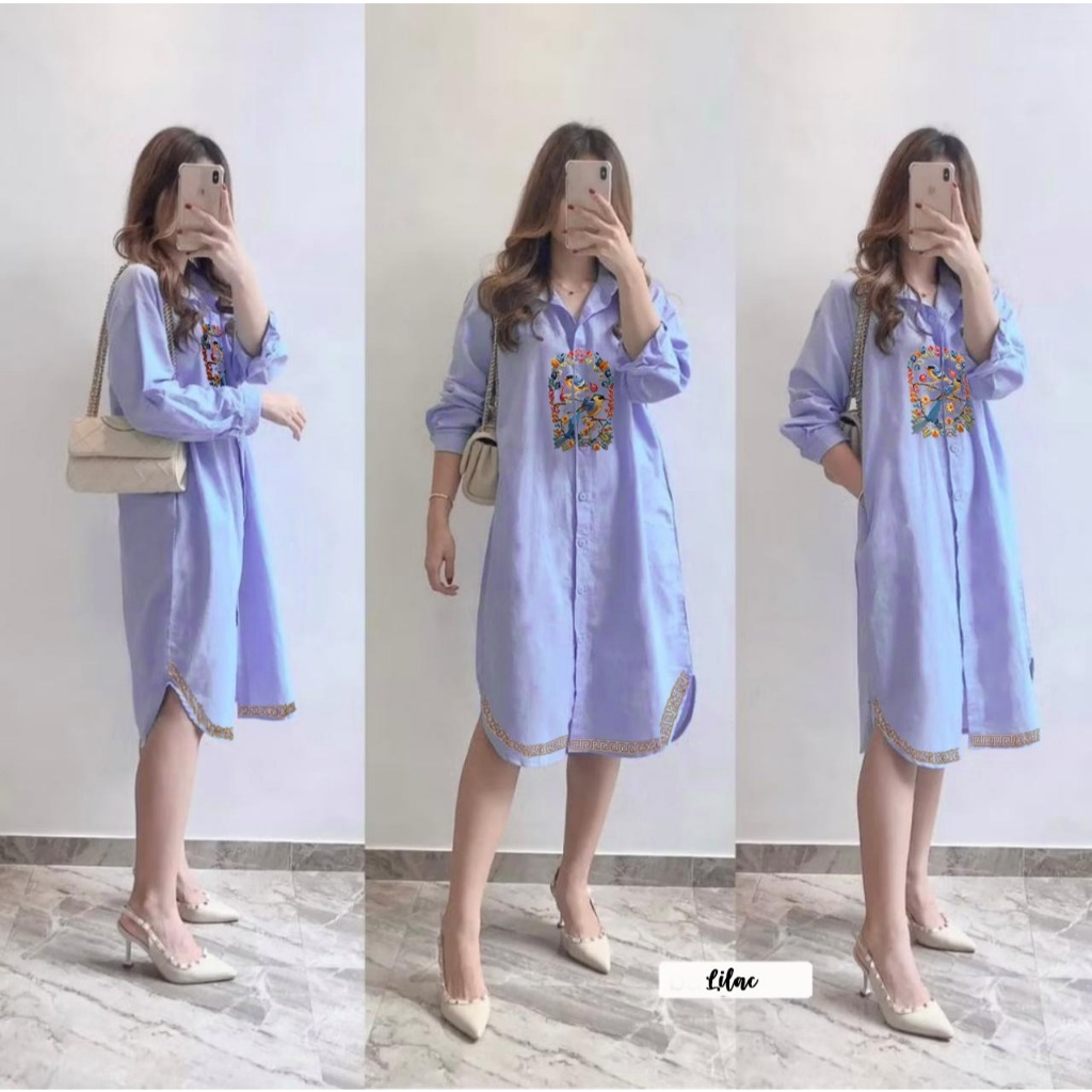 Dress Tunik Kemeja Wanita Cheongsam Bird / Qibao Atasan Dress Wanita Burung Imlek