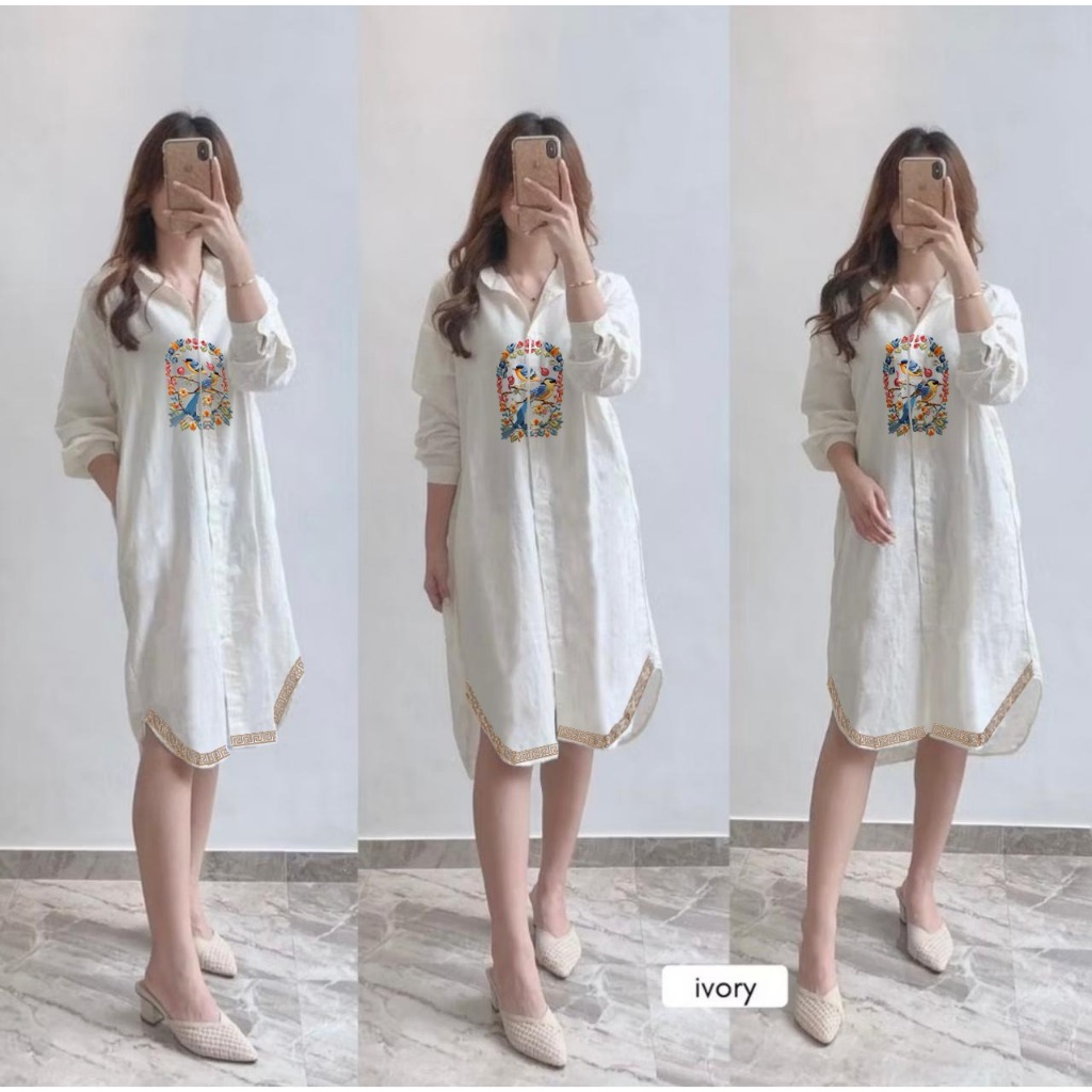 Dress Tunik Kemeja Wanita Cheongsam Bird / Qibao Atasan Dress Wanita Burung Imlek