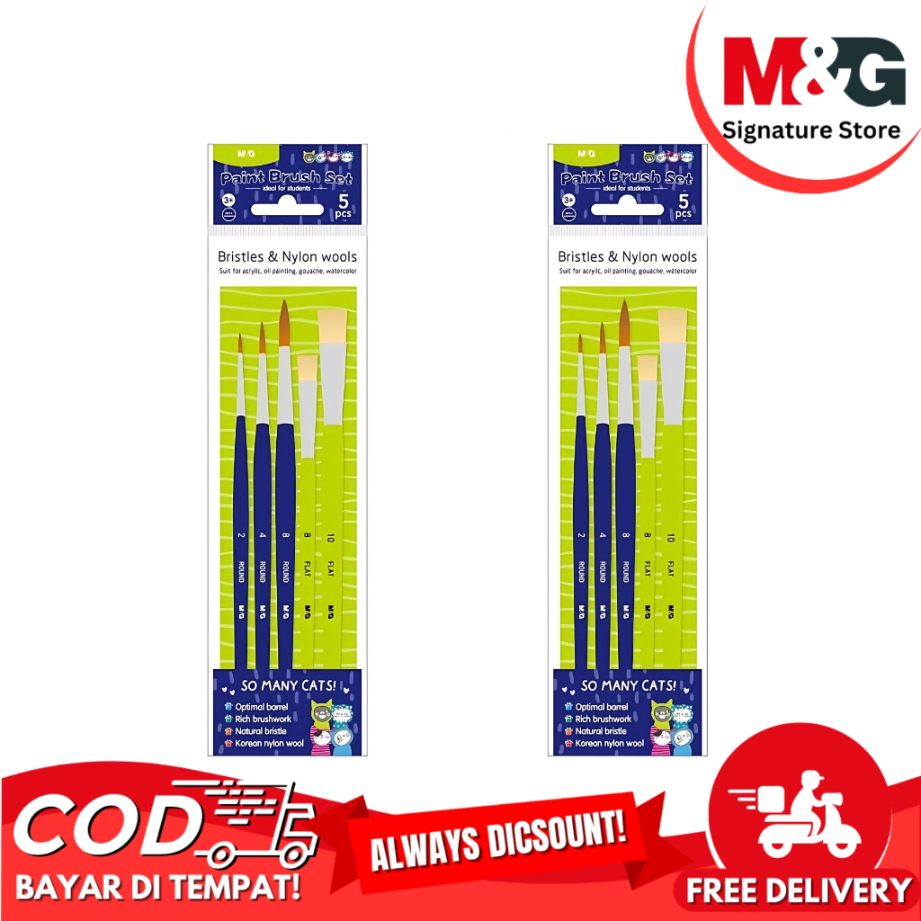 

Paint Brush Set 5 M&G So Many Cats #ABH978C9 Set Kuas Cat Bulu Nylon Round & Flat Set 5 M&G
