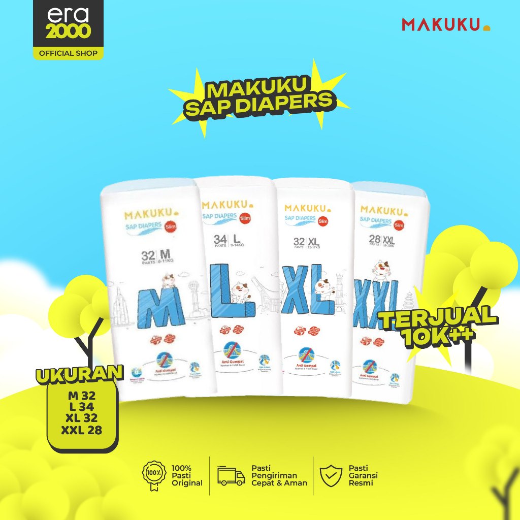 Era 2000 Makuku SAP Diapers Slim Pants M32/L34/XL32/XXL28 Popok Bayi Popok Anti Gumpal