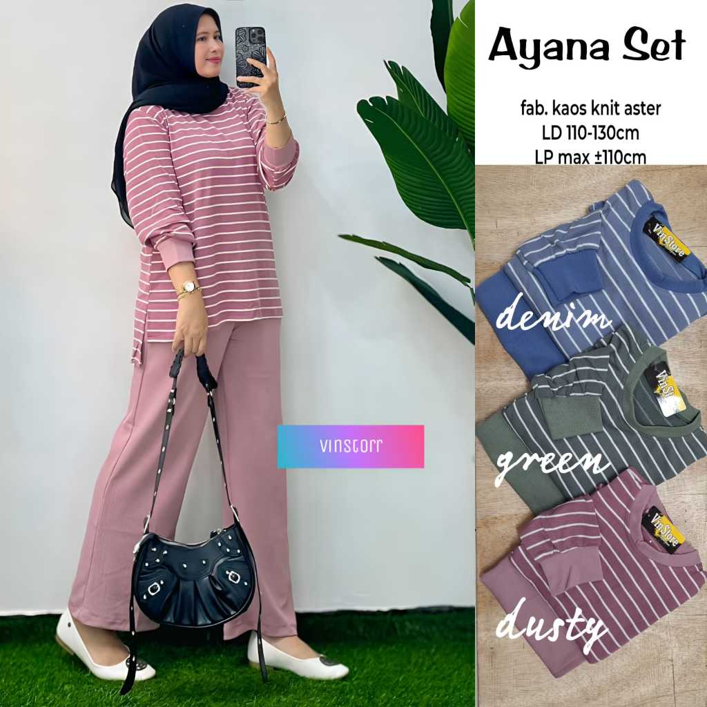 Ayana Set Vinstore Setelan Wanita Bahan Kaos Knit Ld 110-130