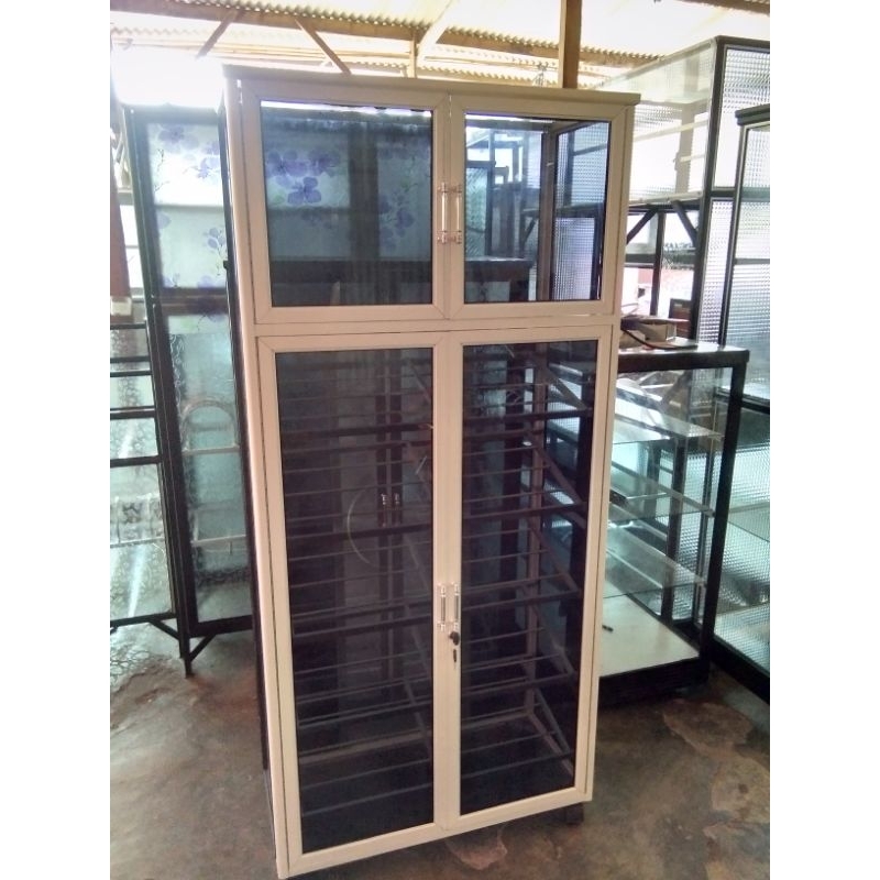 Rak sepatu helm mini putih kaca riben