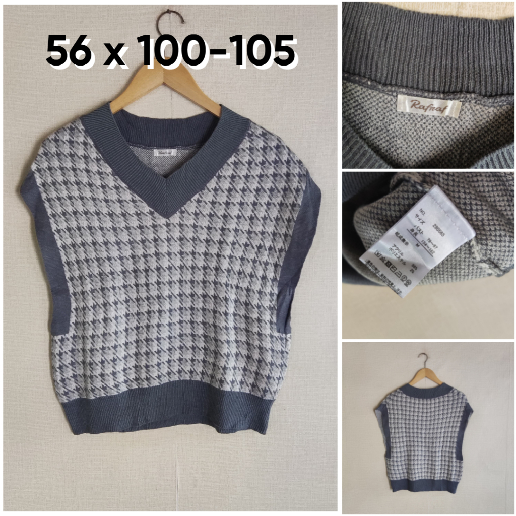 Vest Rafnaf Biru Denim Abu Motif HS Wanita Atasan Cewek Outer Rompi Knit GF664