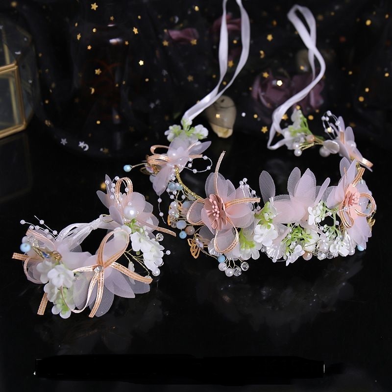 Erista Set Bracelet & Headpiece Flowly - Aksesoris Kepala / Hijab Bunga Warna Pink