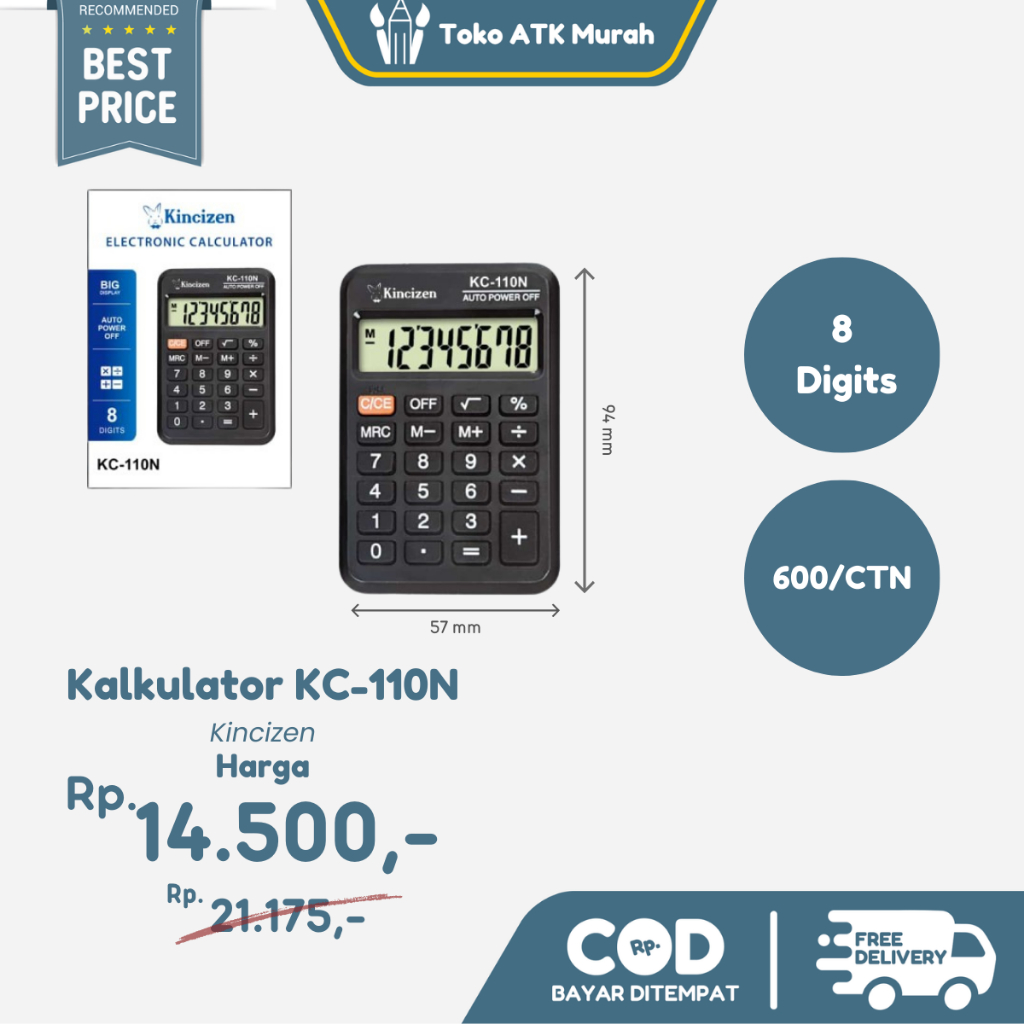 

Kalkulator Kincizen KC-110N / Calculator Alat Hitung