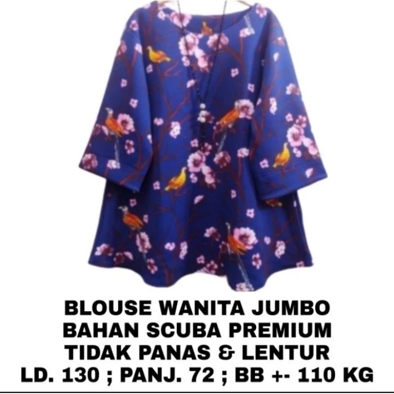 WK BLOUSE SCUBA MERAK WANITA BIG SIZE SUPER JUMBO LD. 110 LD. 120 LD. 130 BAJU ATASAN MERAH HIJAU NA