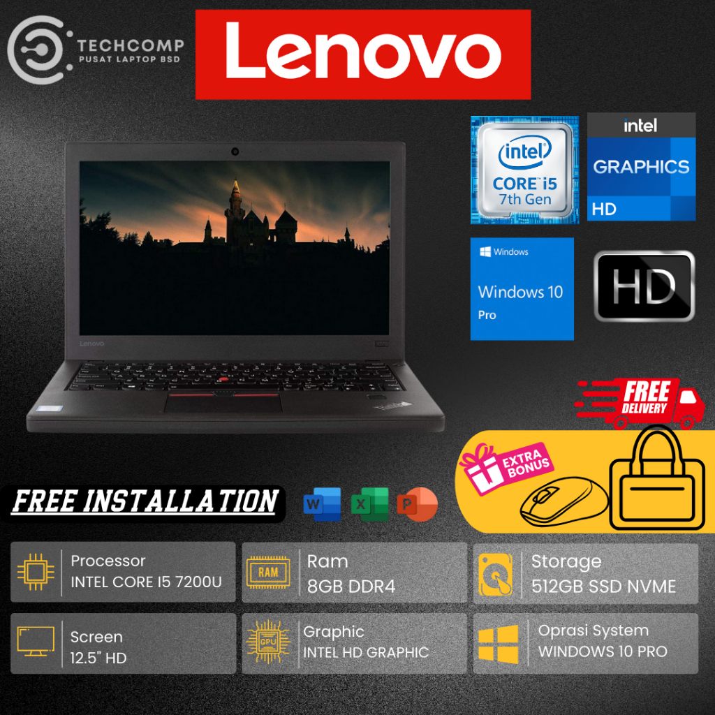 LAPTOP MURAH LENOVO THINKPAD X270 INTEL CORE I5 7200U RAM 8GB SSD 256GB WINDOWS 10 PRO PROMO TERBARU