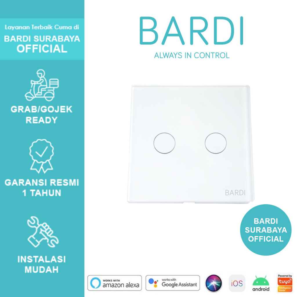 BARDI Smart Wall Switch Touch 2 Gang Saklar Lampu Sentuh 2 Tombol Wifi Otomatis Timer WallSwitch IoT