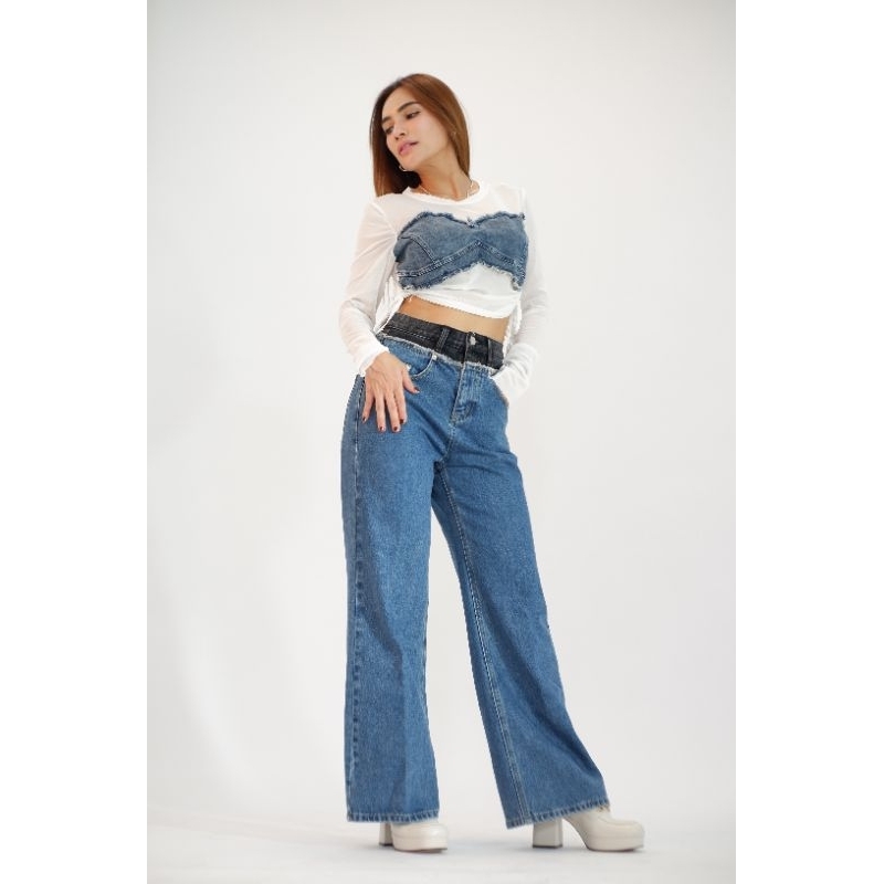 celana jeans two tone