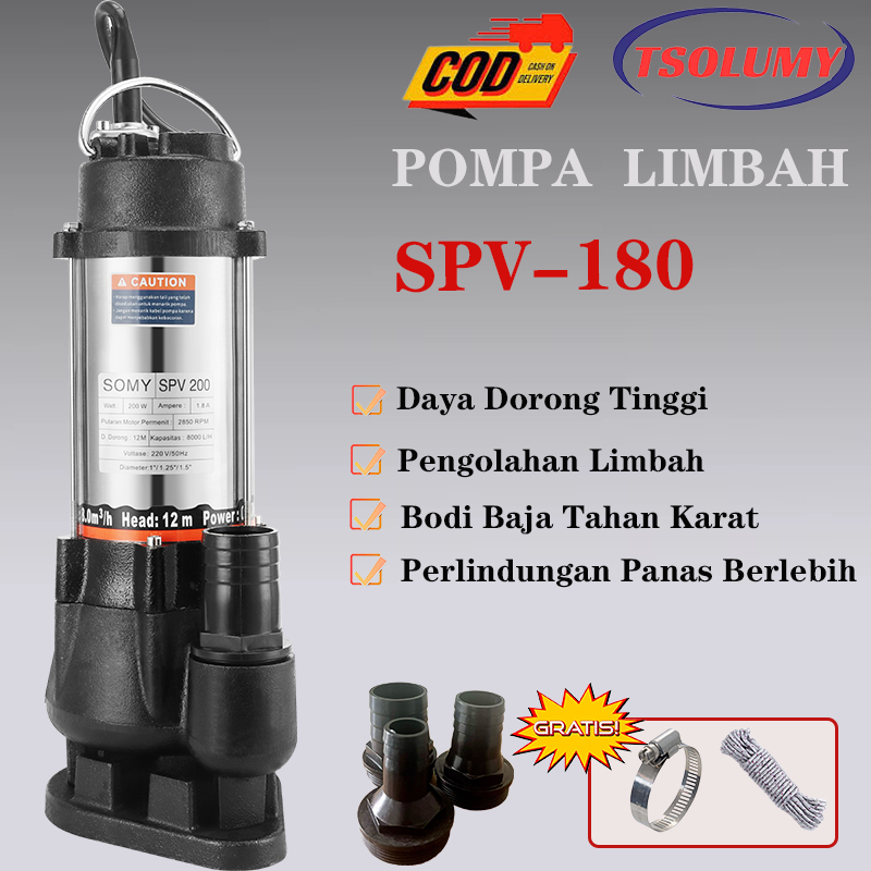 Pompa Celup Air Kotor 200W  1.5 /1/1.2" Mesin Pompa Air Murah pompa submersible limbahTSOLUMY pompa 