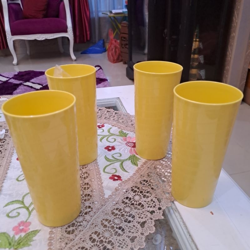 Promo Tupperware Gelas Glass Kristal Kuning Motif Spiral Per 4 pcs