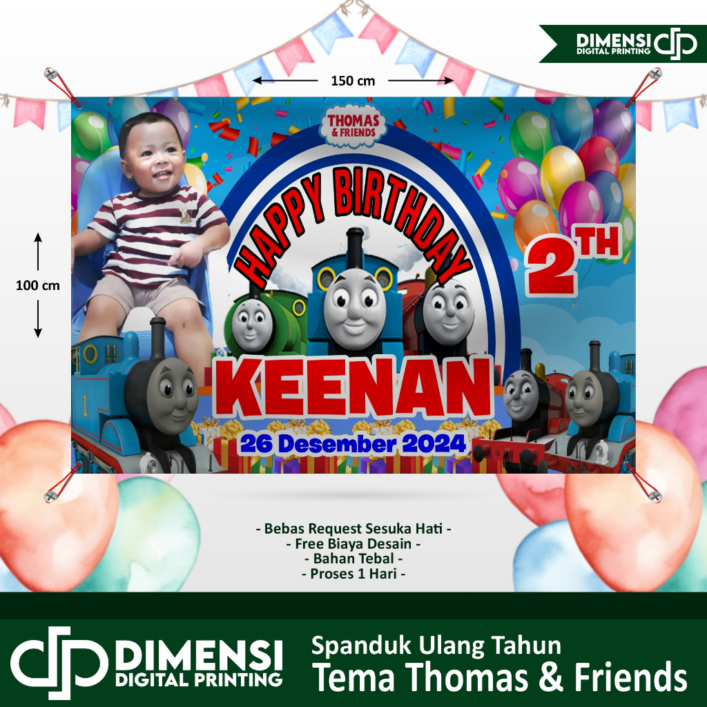 spanduk ulang tahun anak tema kereta THOMAS / spanduk ultah thomas / spanduk thomas and friends