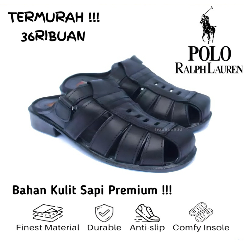 PROMO  Sepatu Sandal Selop Jaring Pria Kulit Asli Original Polo Sandal Selop Model Kerawang Sandal C
