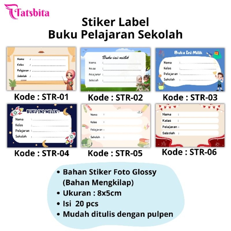 

TATSBITA Stiker Label Buku Pelajaran Sekolah Isi 20 pcs - Photo Glossy Sticker - Sampul Buku