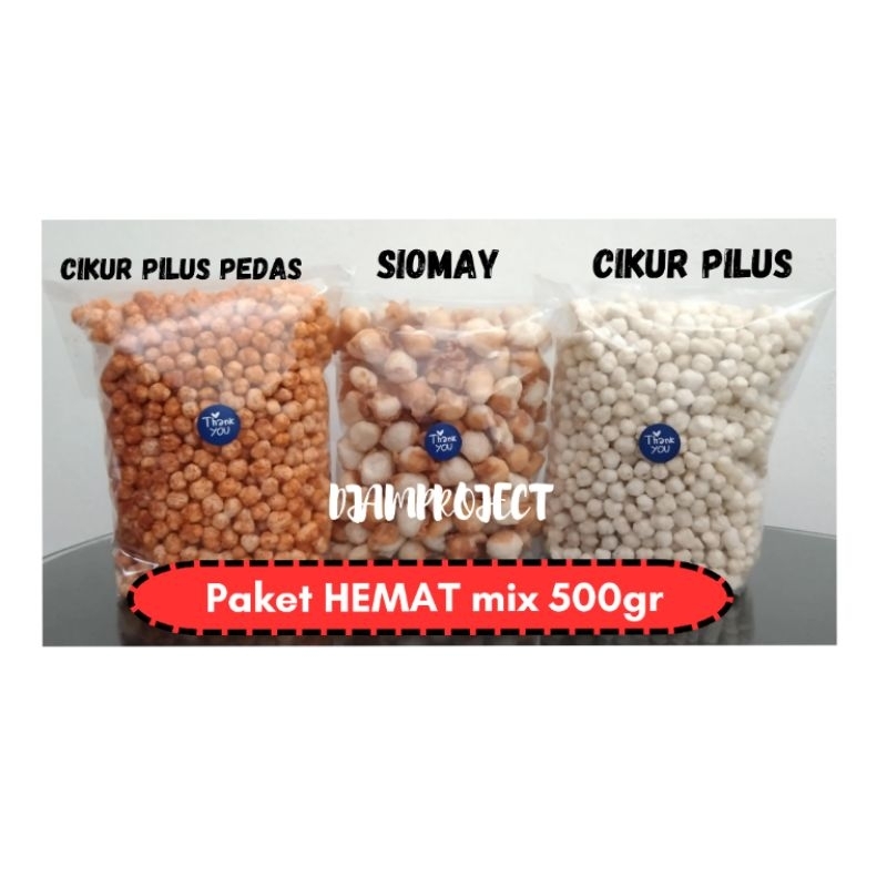 

PAKET HEMAT MIX CIKUR PILUS KENCUR ORIGINAL PEDAS & SIOMAY 500GR / JAJAN HEMAT