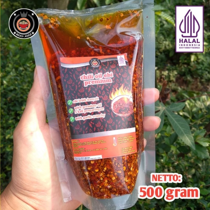 

Chili oil Ebi Premium 500 Gram With Garlic Crunchy halal