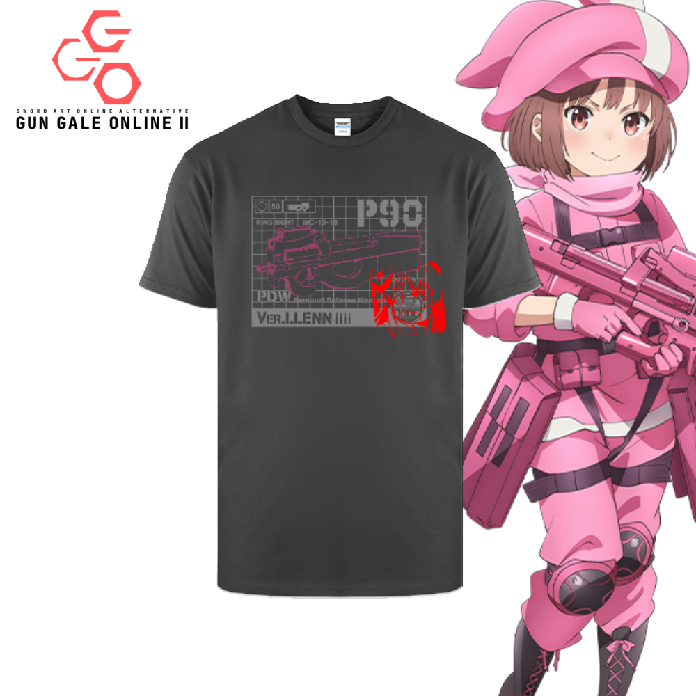 Kaos Anime Sword Art Online Pee-chan (P90) T-shirt [Sword Art Online Alternative: Gun Gale Online II