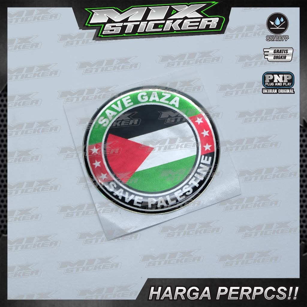 

emblem timbul save gaza / stiker save palestine bulat / stiker palestina / emblem palestina 3D