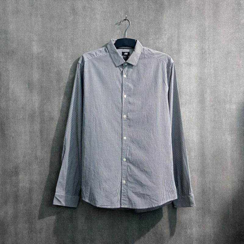 Kemeja Stripe H&M Size M / Kemeja Lengan Panjang Garis-garis Pria&Wanita