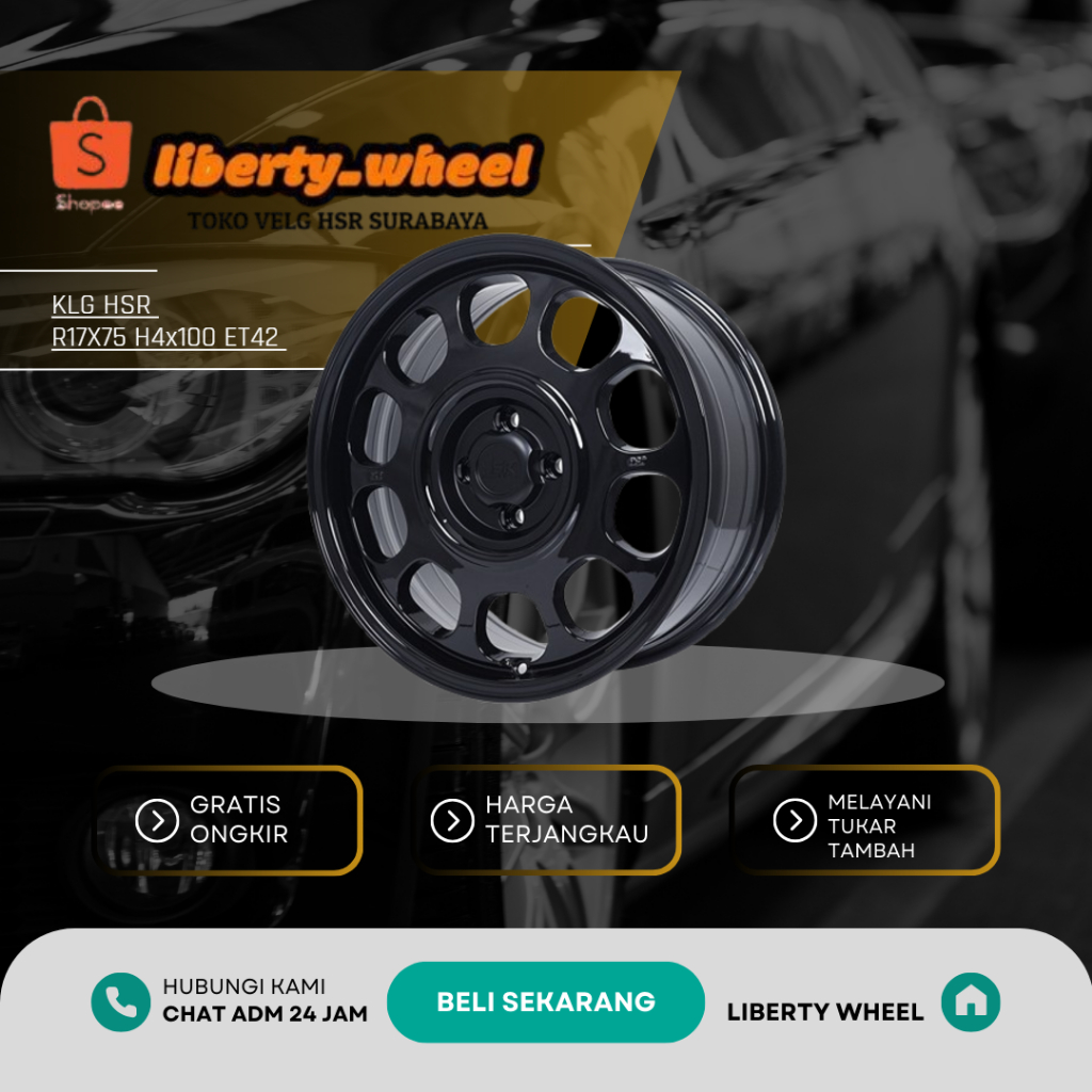 Velg Variasi HSR R17 Mobil Agya.Calya,Sigra HSR KLG - Glossy Black