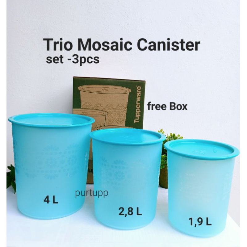 Set Tupperware Trio Mosaic Canister Toples 3 Pcs warna TOSCA dan ungu