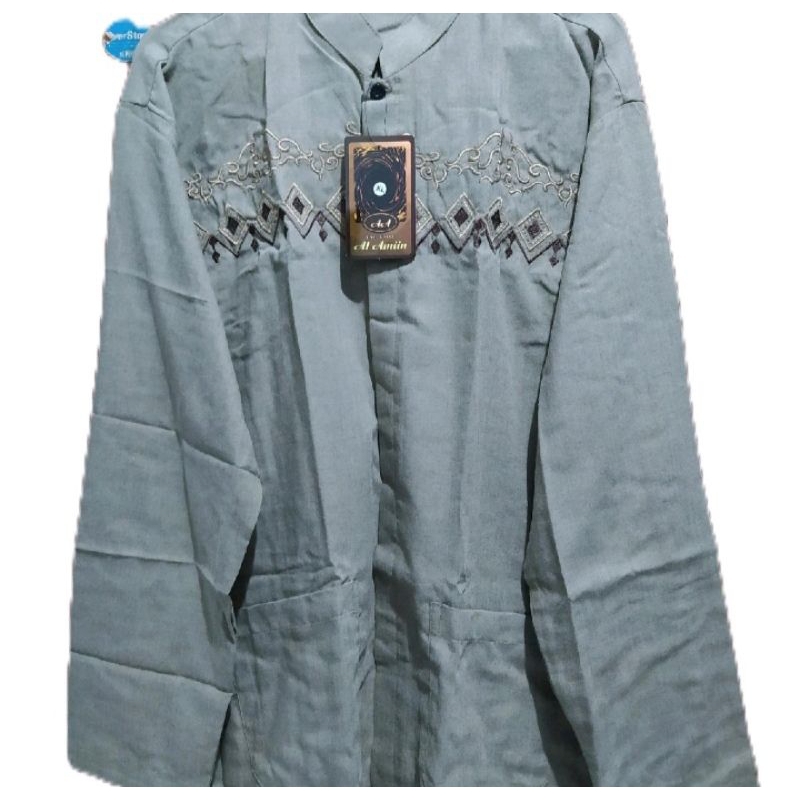 BJ - Baju Koko bordir katun lengan panjang pria dewasa orang tua