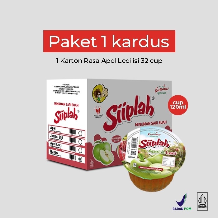 

Siiplah Minuman Sari Buah Rasa Apel Leci Cup 120ml - Paket 1 karton 32pcs