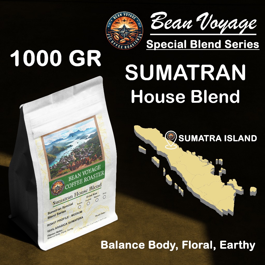 

Kopi Arabika Bean Voyage Sumatera House Special Blend Series Bubuk Biji Roasted Coffee 1kg