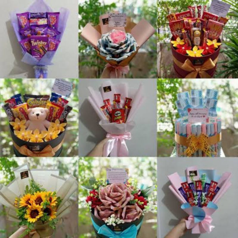 

buket bunga untuk hadiah, bisa buket uang atau buket makanan