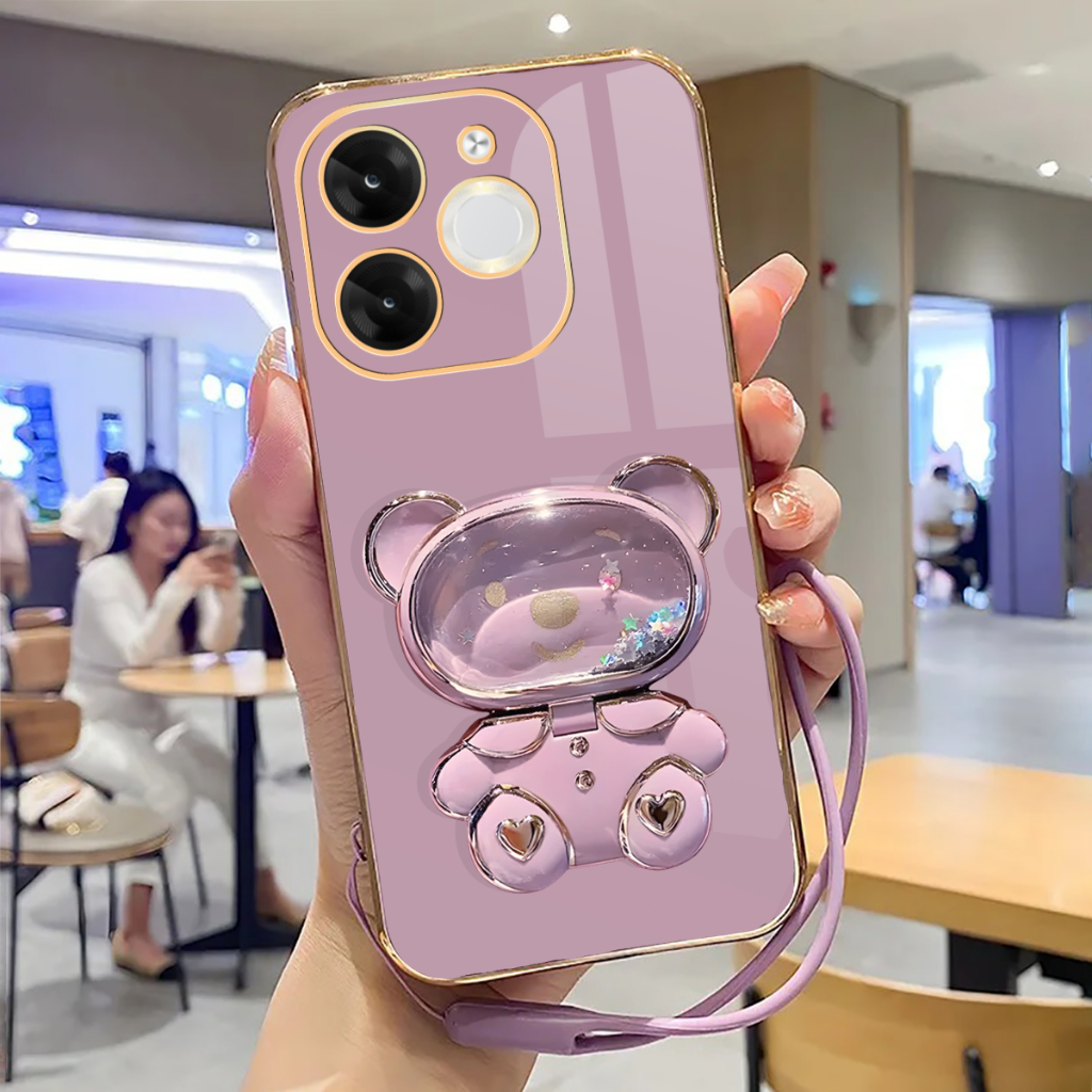 Soft Case Itel A80 Case Stand Holder Mirror Silicone Luxury Plating