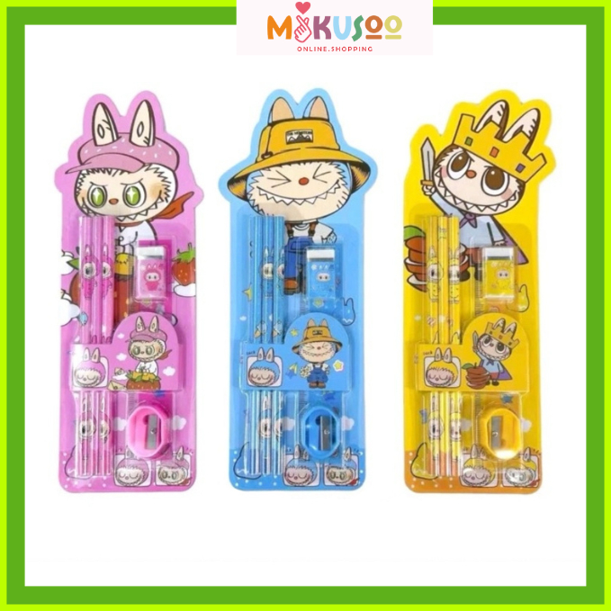 

Mikusoo Set Alat Tulis Anak 6 in 1 Motif Labubu Stationary Mini Perlengkapan Sekolah Lucu