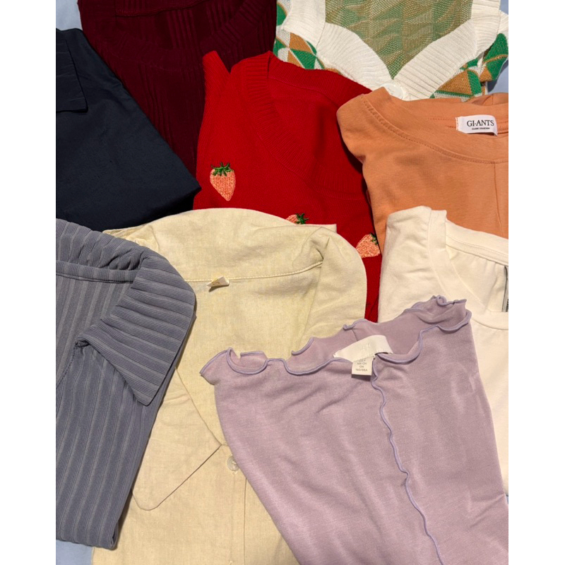 atasan wanita preloved || knit top, crop top, t-shirt (colorbox, hnm, gi-ants)