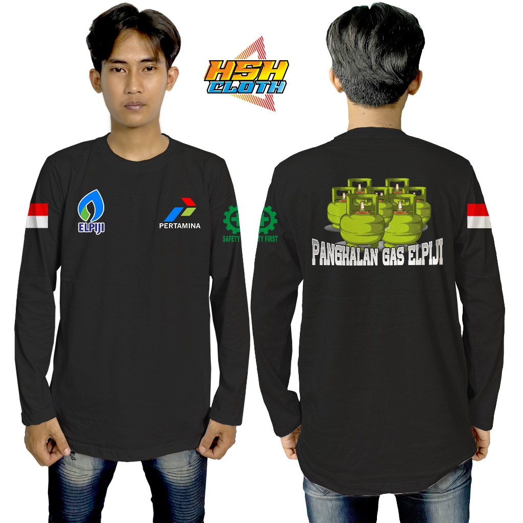 Baju Kaos Distro Lengan Panjang Pertamina Elpiji Pangkalan GAS 3kg Perusahaan Bisa Custom - HSHCloth