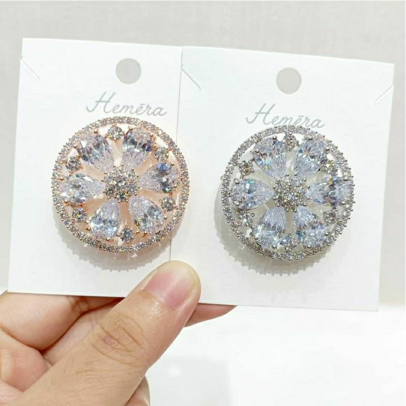 Bros permata diamond zircon bulat mewah zircon teardrop Bros peniti hijab fashion Bros pesta wanita
