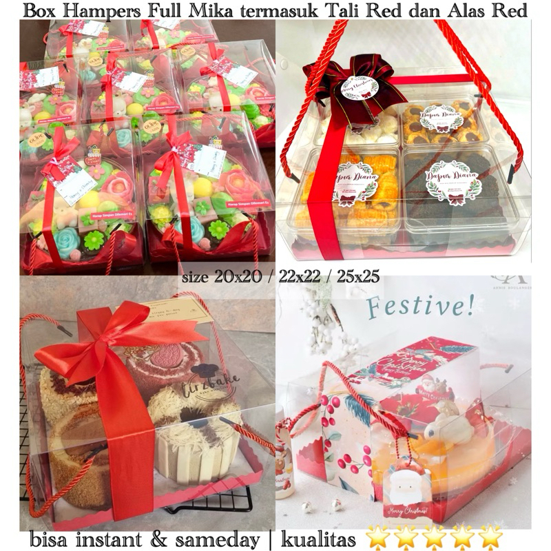 

Kotak Kue Hampers Full Mika tali MERAH / GREEN 20x20 22x22 25x25 (termasuk Alas Merah & Tali Merah) Box Kue Hampers Lebaran Idul fitri box kue hijau kotak kue lebaran box kue 20x20 22x22 25x25