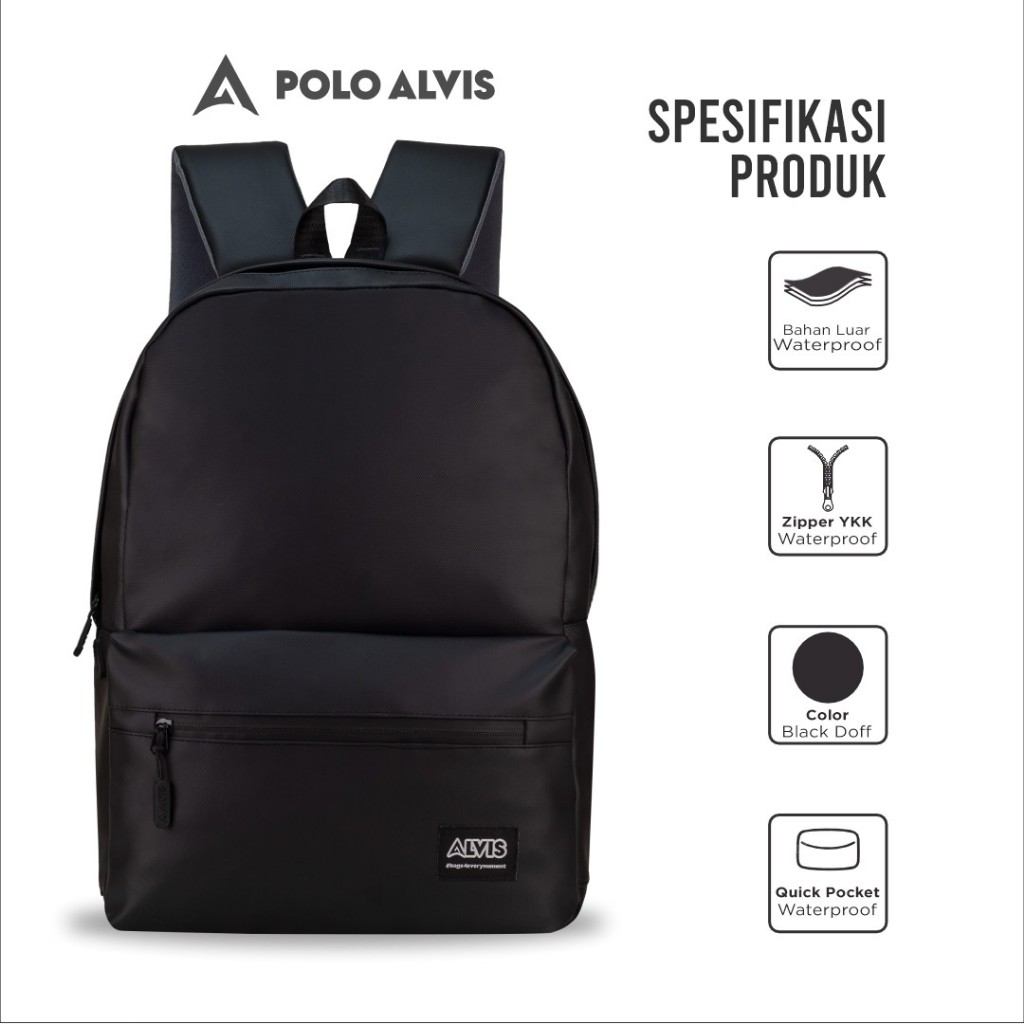 NEW ARRIVAL POLO ALVIS - URBAN LAGOS BLACK LAPTOP 14IN WATERPROOF PREMIUM BACKPACK TAS RANSEL PRIA