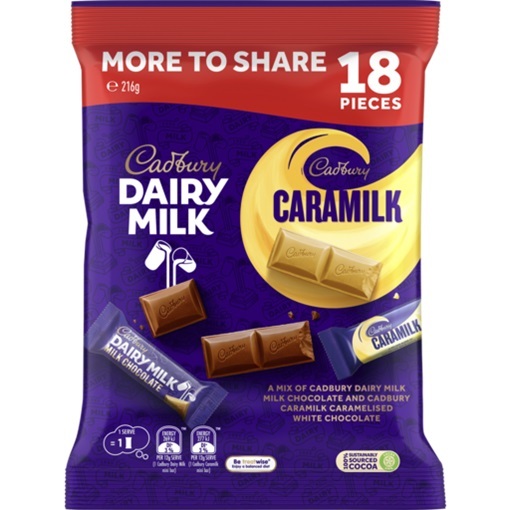 

Coklat CADBURY Dairy Milk & Caramilk Share Pack 216gram isi 18pcs asal Australia